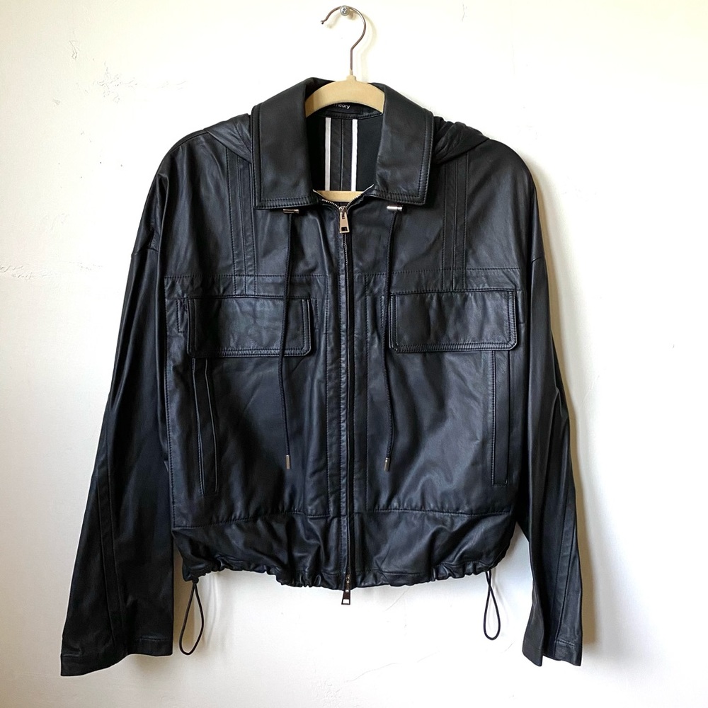 Theory • NWT Hooded Cropped Anorak Napa Leather Jacket